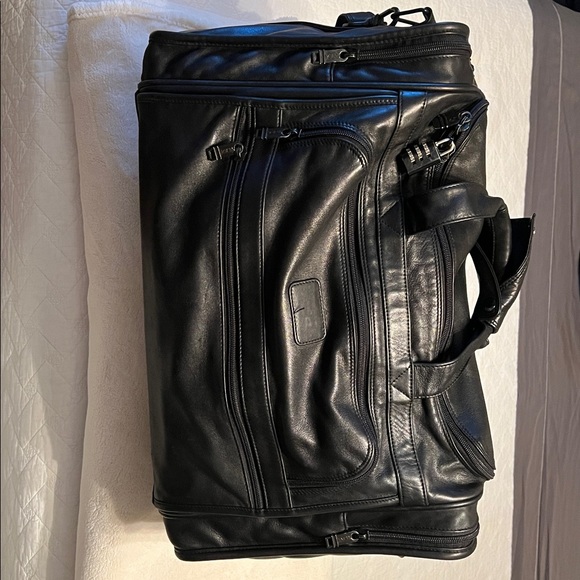 Tumi Black Leather Bag with Striped Interior - Picture 1 of 5